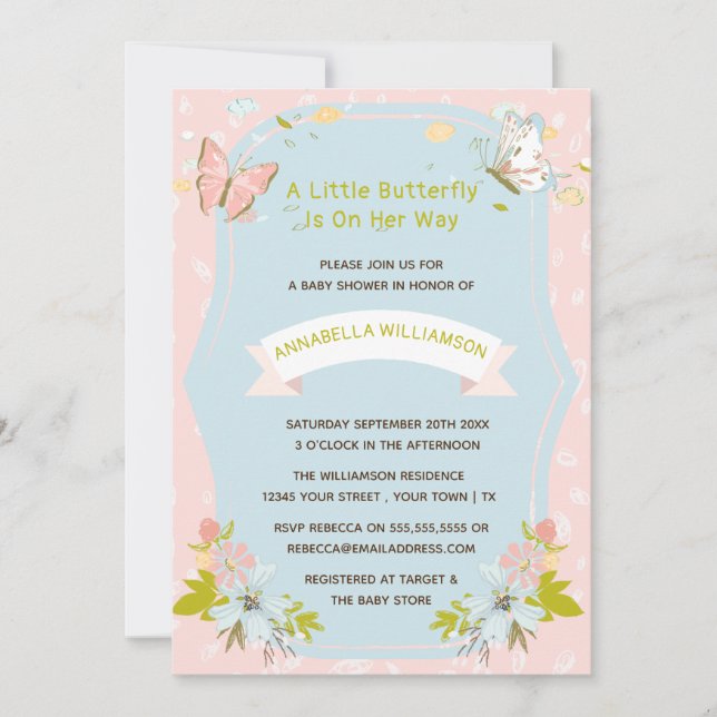 A Little Butterfly Is On Her Way  Baby Shower  Inv Invitation (Front)