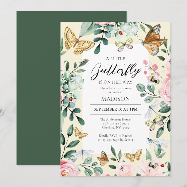 A Little Butterfly Is On Her Way Baby Shower  Invitation (Front/Back)