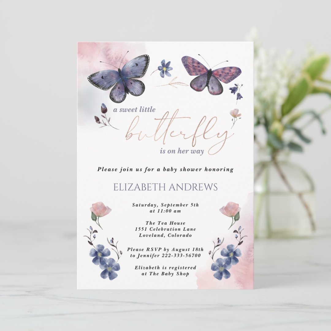 A Little Butterfly Is On Her Way Baby Shower Invitation | Zazzle