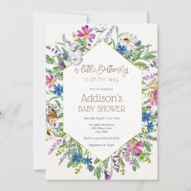 A Little Butterfly is on her Way Baby Shower Invitation (Front)