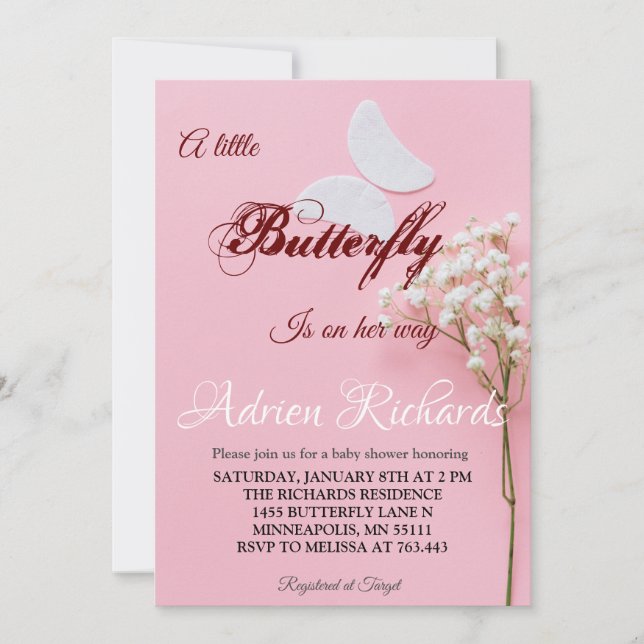 A Little Butterfly Is On Her Way Baby Shower  Invitation (Front)