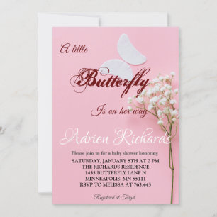 A Little Butterfly Is On Her Way Baby Shower Invitation