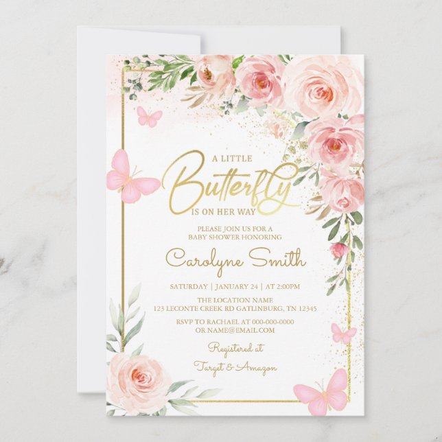 A Little Butterfly Is On Her Way Baby Shower Invitation (Front)