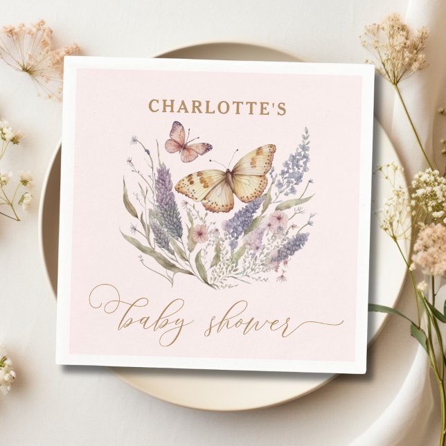 A Little Butterfly Is On Her Way Baby Shower Napkins (personalized butterfly baby shower napkin)