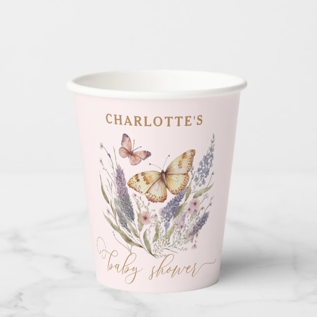 A Little Butterfly Is On Her Way Baby Shower Paper Cups (Front)