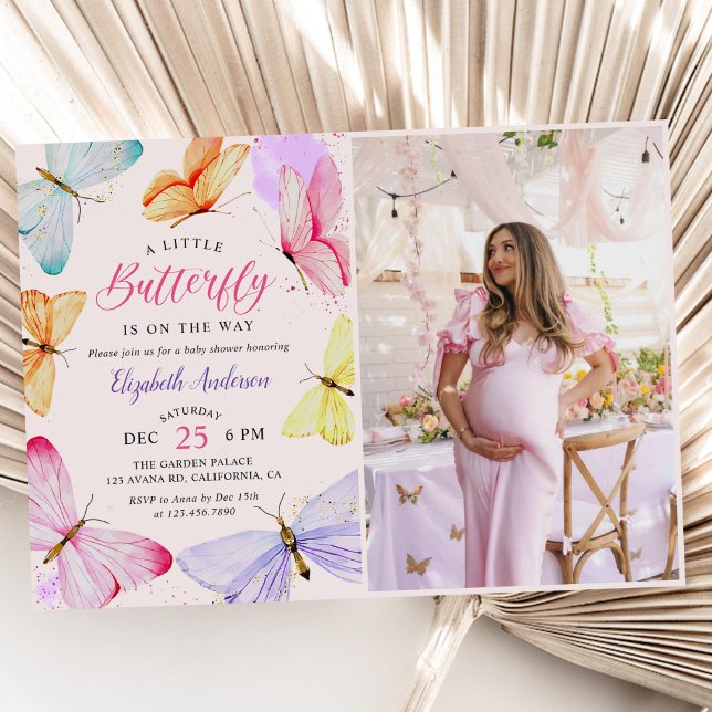 A Little Butterfly Is On Her Way Baby Shower Photo Invitation (Creator Uploaded)