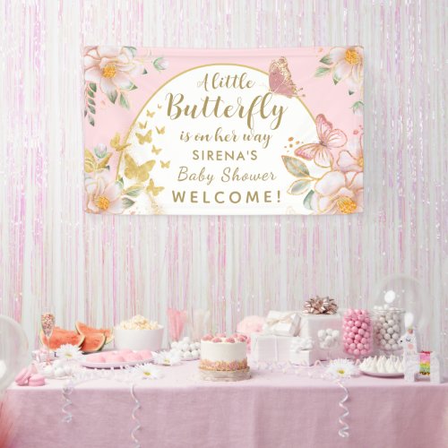 A Little Butterfly Is On Her Way Girl Baby Shower Banner