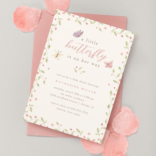A Little Butterfly Is On Her Way Girl Baby Shower Invitation