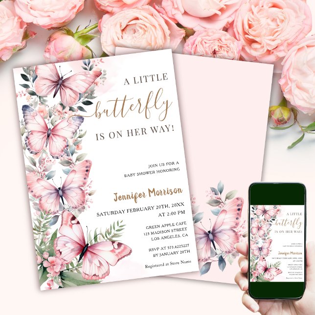 A Little Butterfly Is On Her Way! Girl Baby Shower Invitation (Creator Uploaded)