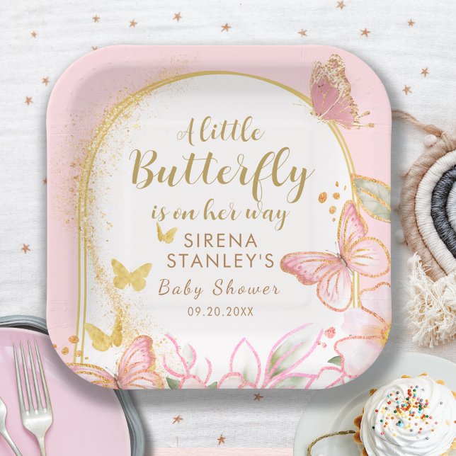 A Little Butterfly Is On Her Way Girl Baby Shower Paper Plates (Creator Uploaded)
