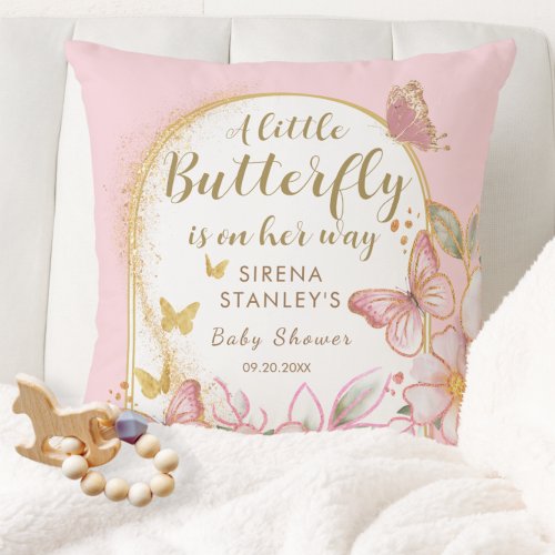 A Little Butterfly Is On Her Way Girl Baby Shower  Throw Pillow