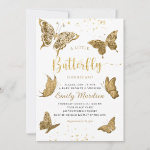 A little butterfly is on her way girl blush gold  invitation