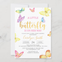 A Little Butterfly Is On Her Way Gold Baby Shower Invitation