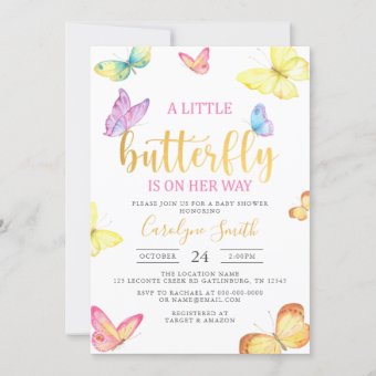 A Little Butterfly Is On Her Way Gold Baby Shower Invitation | Zazzle