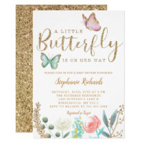 A Little Butterfly Is On Her Way Gold Baby Shower Invitation A Little Butterfly Is On Her Way Gold Baby Shower Invitation