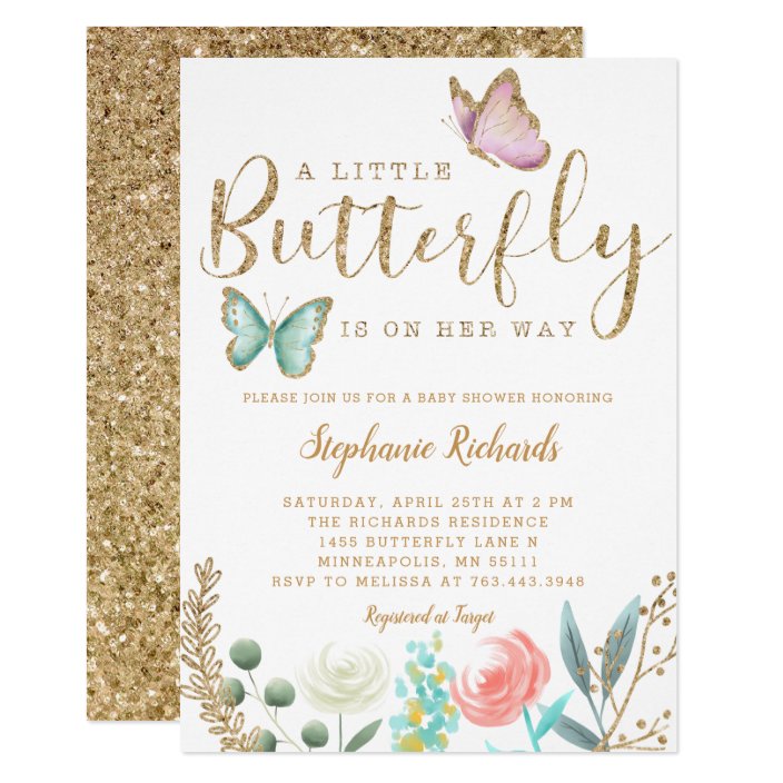 a little butterfly is on her way gold baby shower invitation  zazzle