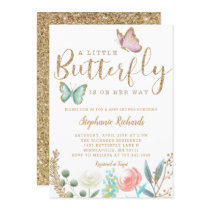 A Little Butterfly Is On Her Way Gold Baby Shower Invitation A Little Butterfly Is On Her Way Gold Baby Shower Invitation