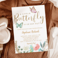 A Little Butterfly Is On Her Way Gold Baby Shower Invitation