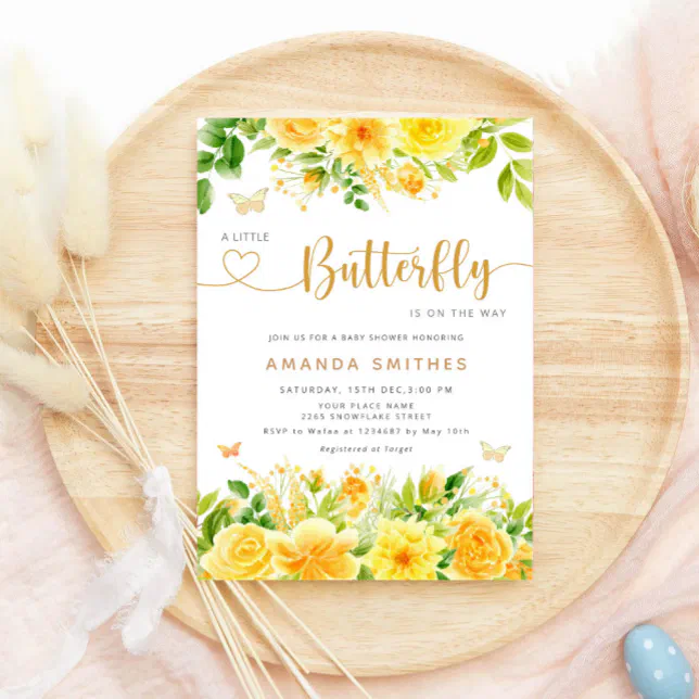 A Little Butterfly Is On Her Way Gold Baby Shower Invitation | Zazzle