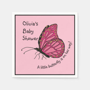 A little butterfly is on her way pink and gold napkins