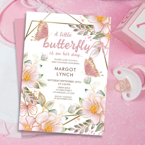 A Little Butterfly Is On Her Way Pink Baby Shower Invitation
