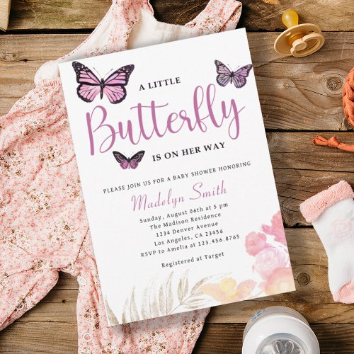 A Little Butterfly Is On Her Way Pink Baby Shower Invitation