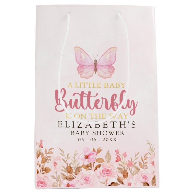 A Little Butterfly is on the Way, Baby Shower Girl Medium Gift Bag (Front)