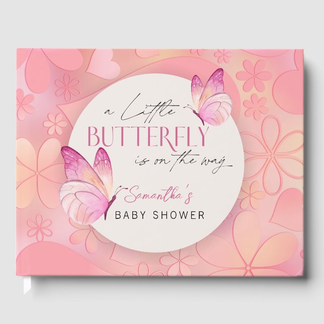 A Little Butterfly is on the Way Baby Shower Guest Book (Front)