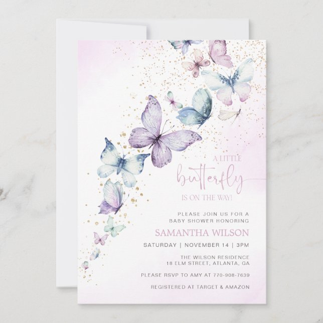 A Little Butterfly Is On The Way Baby Shower Invitation (Front)