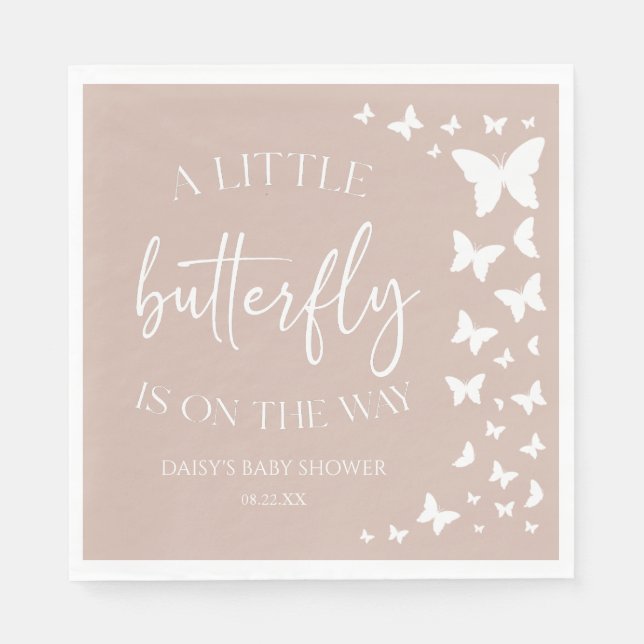 A Little Butterfly Is On The Way Baby Shower Napkins (Front)