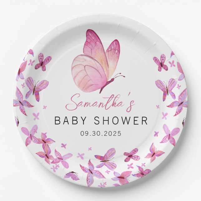 A Little Butterfly is on the Way Baby Shower Paper Plates (Front)
