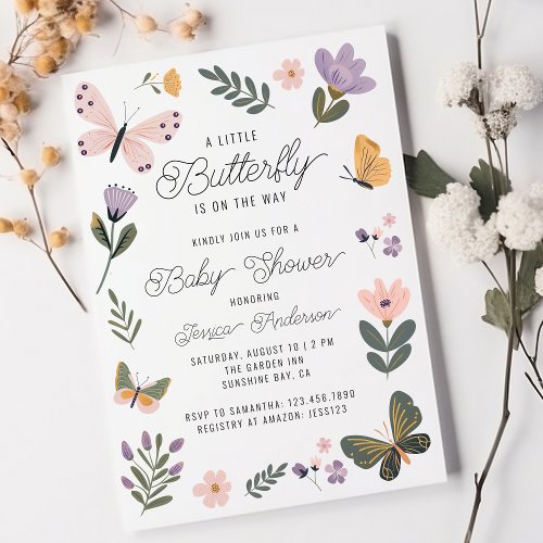 A Little Butterfly Is On The Way Cute Baby Shower Invitation