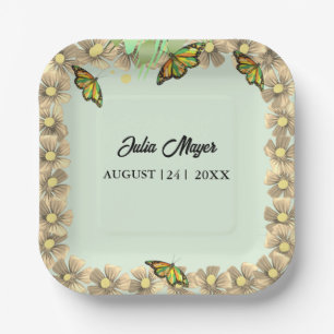 A Little Butterfly Is On The Way Floral Baby  Paper Plates