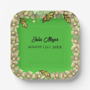 A Little Butterfly Is On The Way Floral Baby Paper Plates