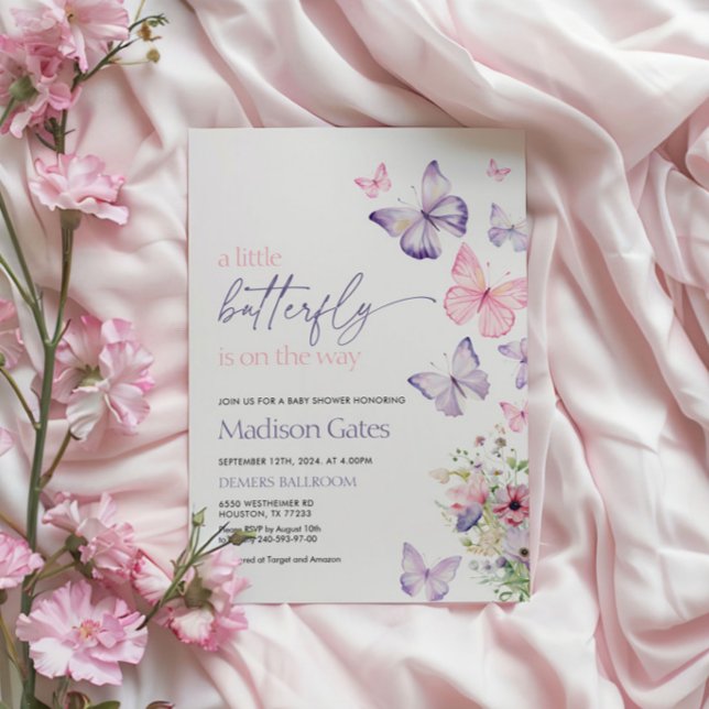 A Little Butterfly is On the Way Invitation  (butterfly baby shower invitation, a little butterfly is on the way)
