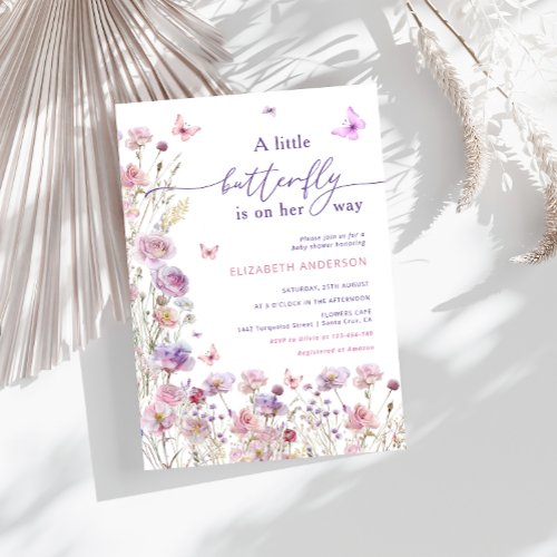 A little Butterfly is on the Way Pink Lilac Invitation