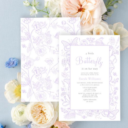 A Little Butterfly Lilac Girl Vintage Baby Shower Invitation