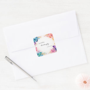 A Little Butterfly On It’s away Baby Shower Square Sticker