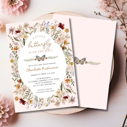 A Little Butterfly on the Way Floral Baby Shower Invitation