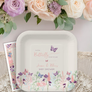 A Little Butterfly on the Way Floral Baby Shower Paper Plates