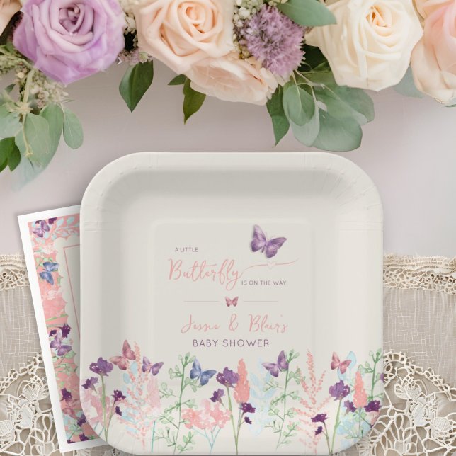 A Little Butterfly on the Way Floral Baby Shower Paper Plates (Creator Uploaded)