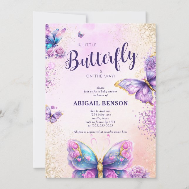 A Little Butterfly On Way Butterfly Baby Shower Invitation (Front)