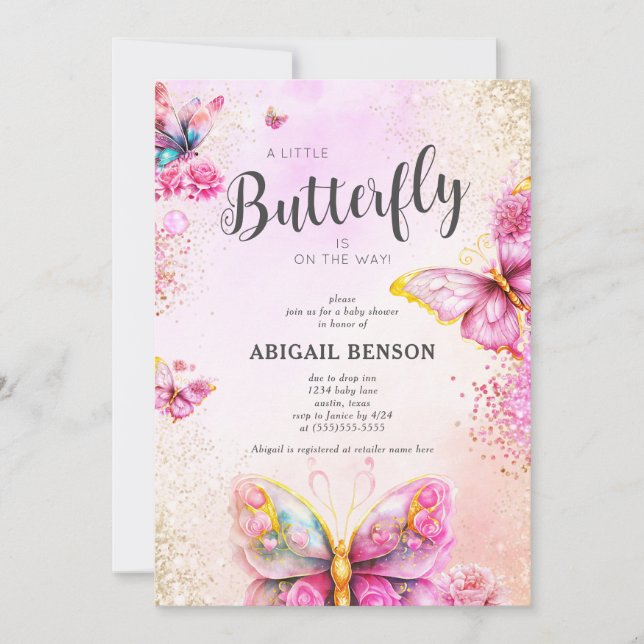 A Little Butterfly On Way Butterfly Baby Shower Invitation (Front)