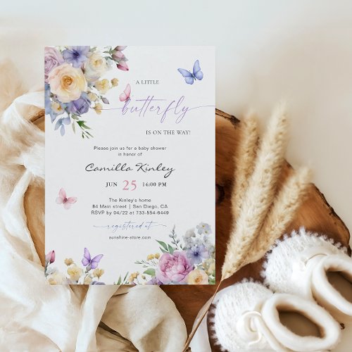 A Little Butterfly Pastel Florals Baby Shower Invitation