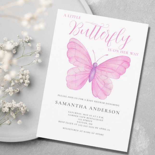 A Little Butterfly Pink Baby Shower Invitation (Creator Uploaded)