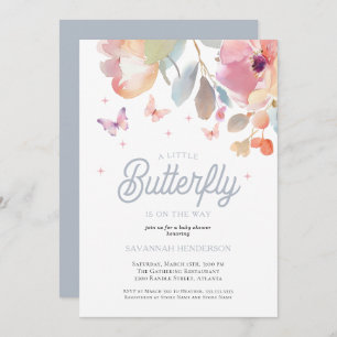 A Little Butterfly Pink Blue Floral Baby Shower Invitation