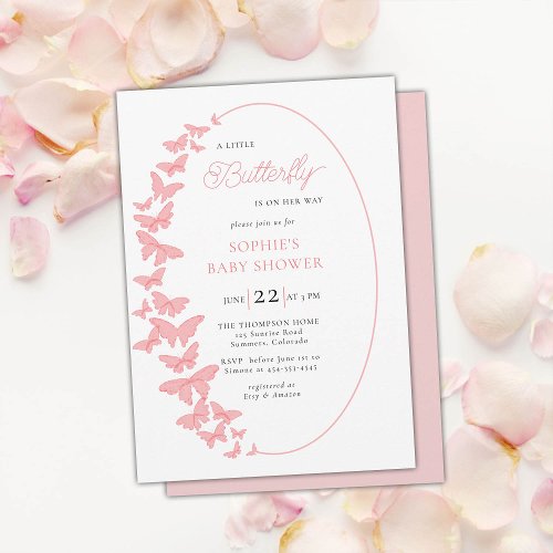 A Little Butterfly Pink Boho Chic Girl Baby Shower Invitation