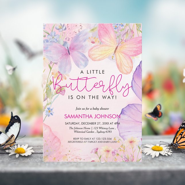 A Little Butterfly Pink Floral Garden baby Shower  Invitation (Creator Uploaded)