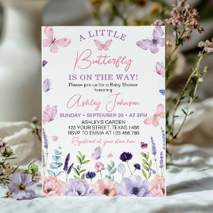 A Little Butterfly Pink Purple Floral Baby Shower Invitation