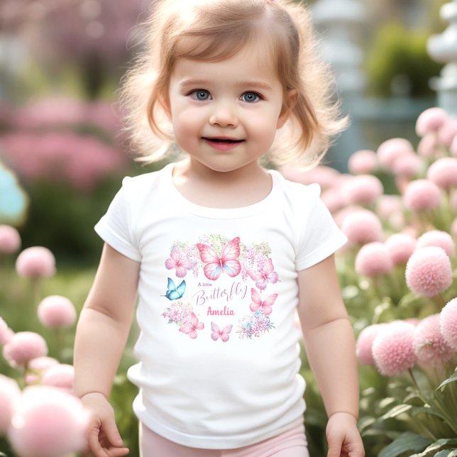 A Little Butterfly Pink Purple Floral Summer Name Toddler T-shirt (A Little Butterfly Pink Purple Floral Summer Name Toddler T-shirt)